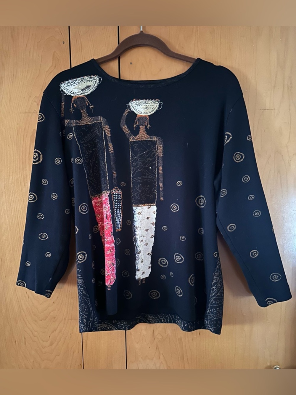 Chico's 100% Cotton Knit African Graphic Embellished Top Size 1 (M)